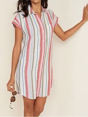 Old Navy Shortsleeved Linen Shirtdress Multi Striped Small